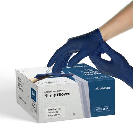 FMN100, Nitrile Disposable Gloves, 3 mil Palm, Nitrile, Powder-Free, M, 50 PK, Navy Blue -  FIFTHPULSE, FP-N-50-M-NBLE